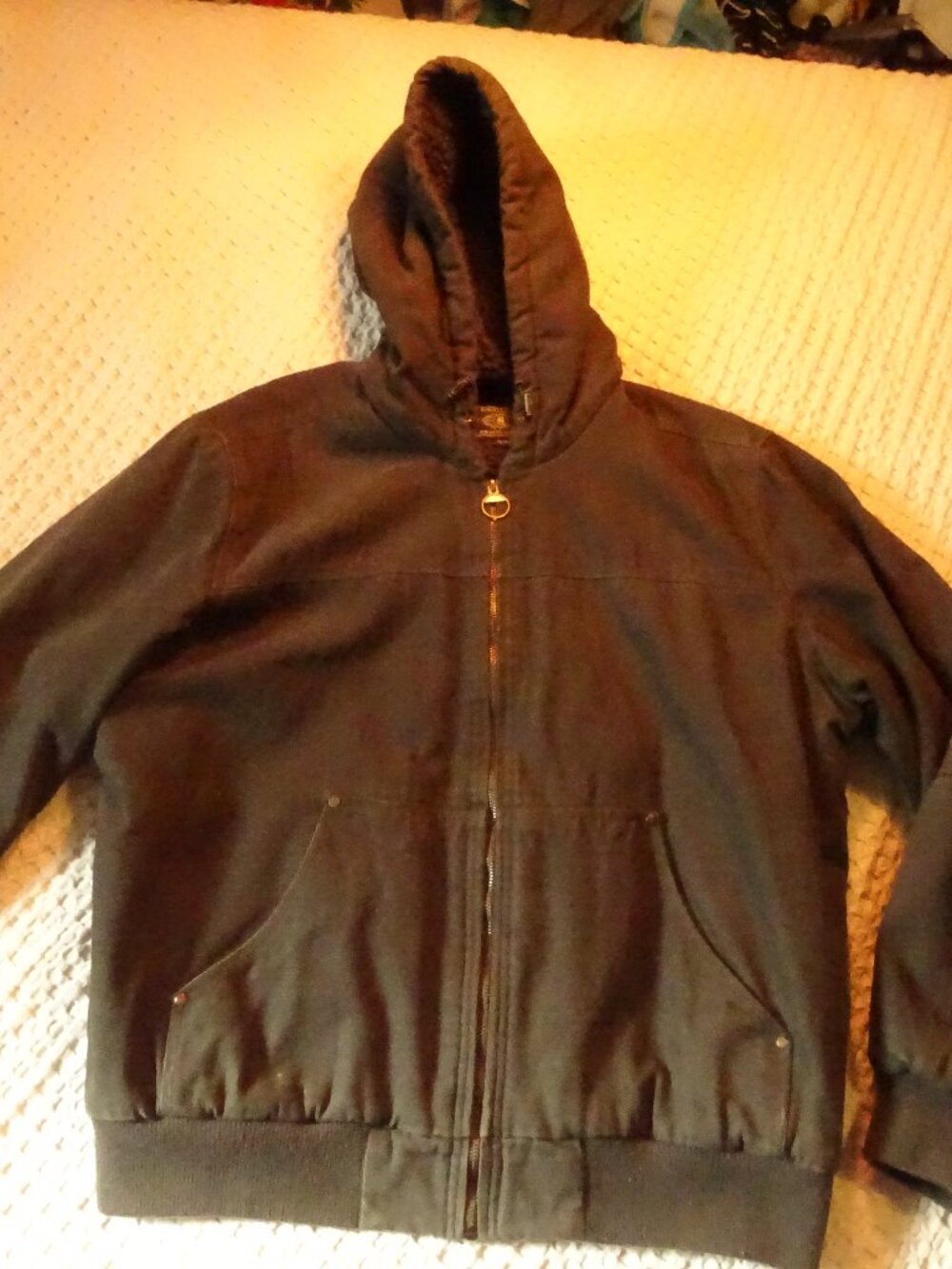 G.H. Bass & Co. Sherpa Lined Hooded Canvas Work Jacket Men’s XL Unisex Khaki